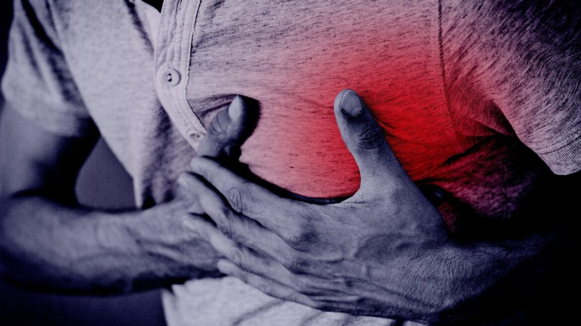 Picture showing patient suffering from crushing pain of heart attack.